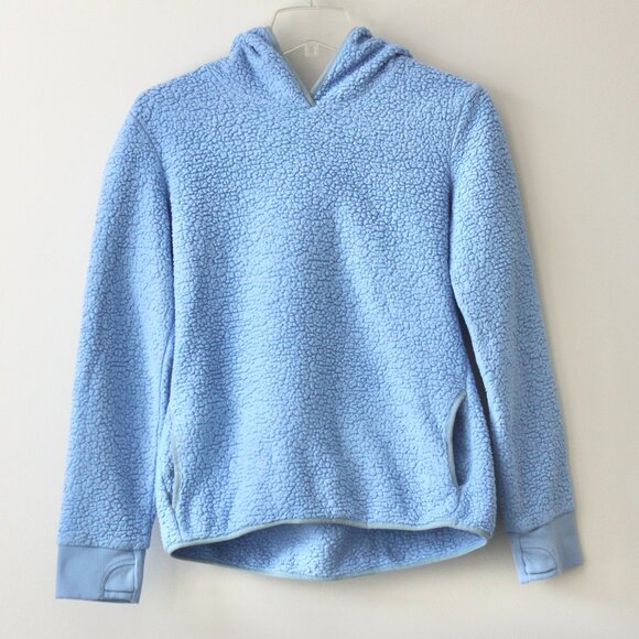 Athleta Girl Light Blue Faux Sherpa Pullover Hoodie Extra Extra Large 16 - Picture 1 of 7